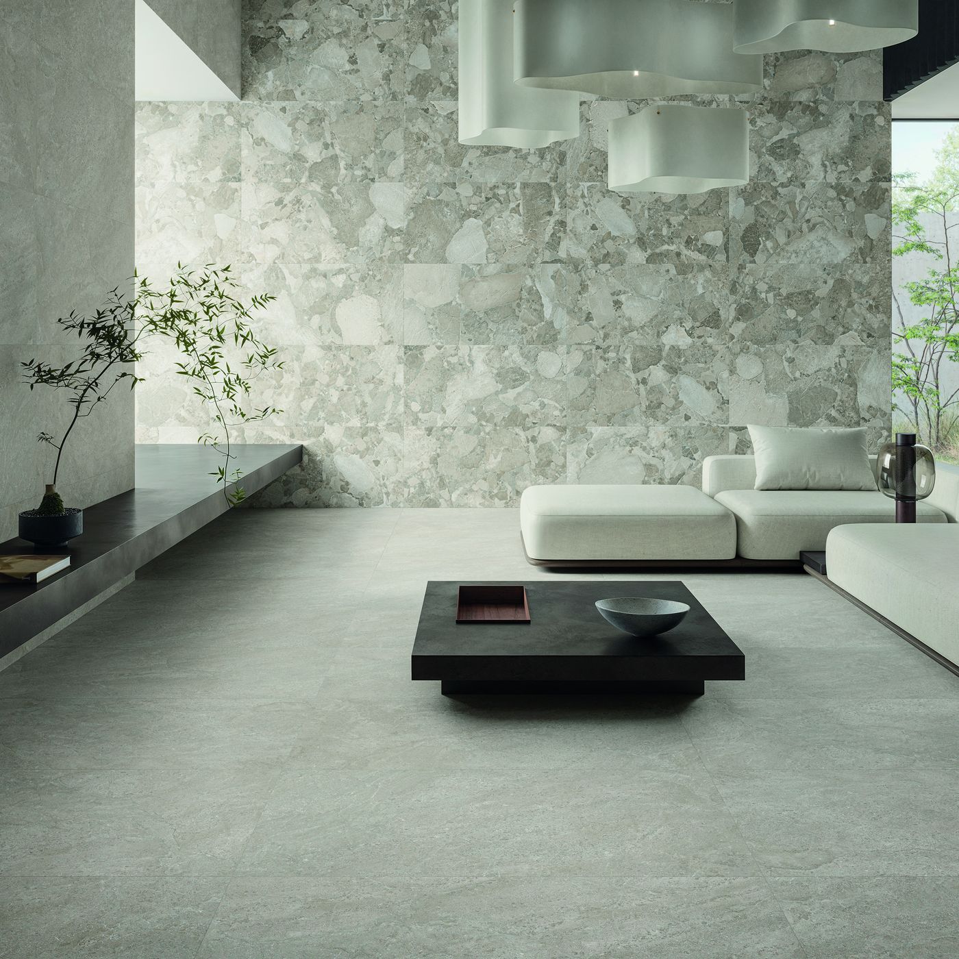 Matera Stone Neutra Dark Grey installed in a finished interior