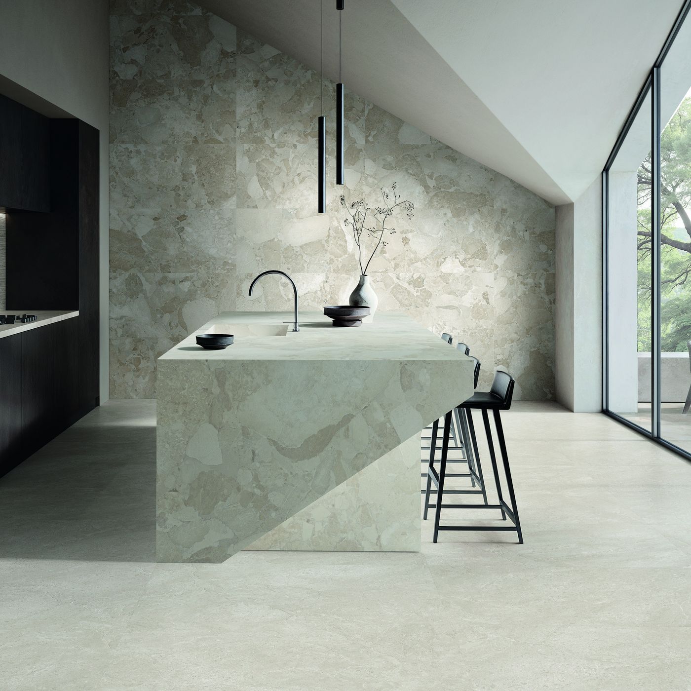 Matera Stone Neutra Greige installed in a finished interior
