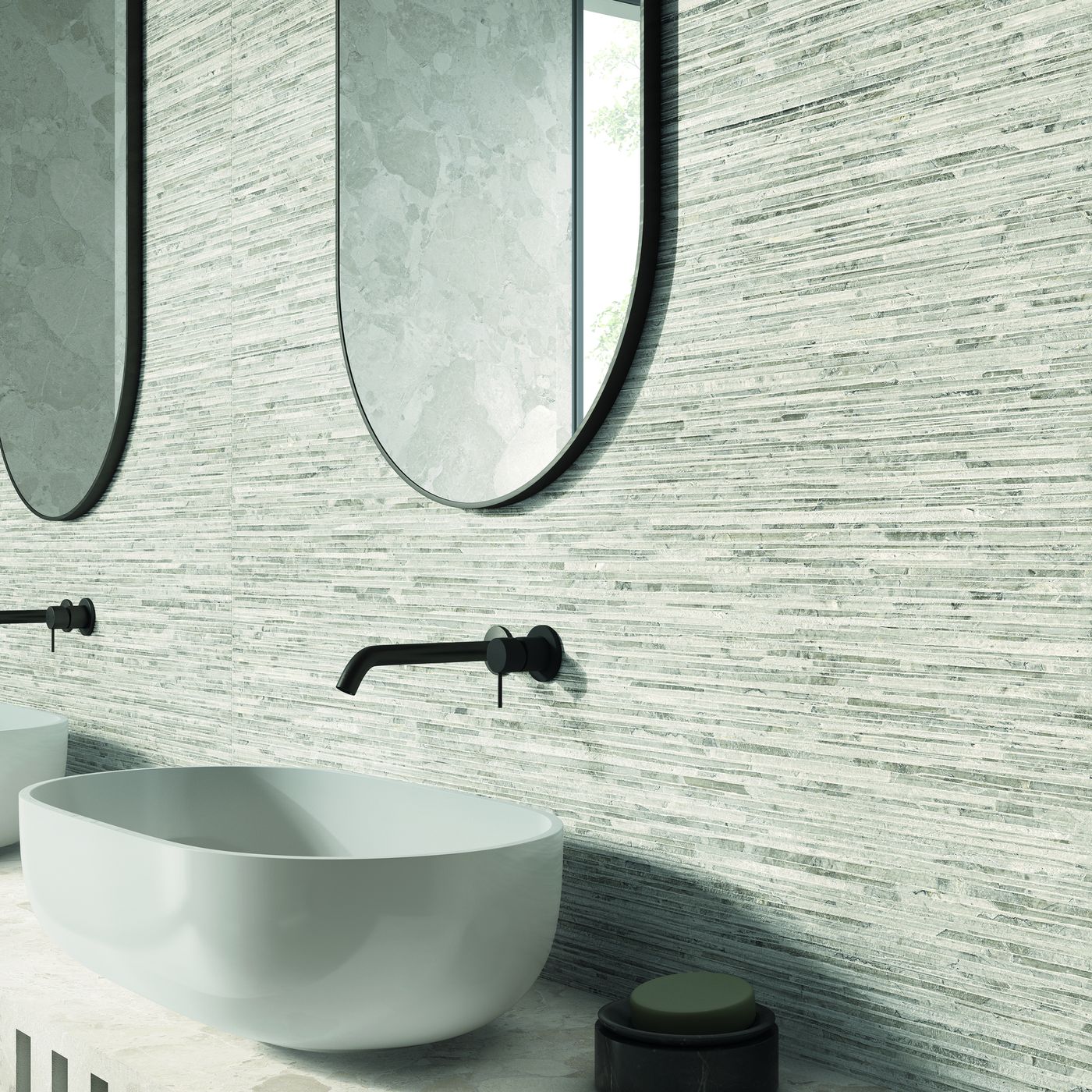 Matera Stone Ritmo Greige installed in a finished interior