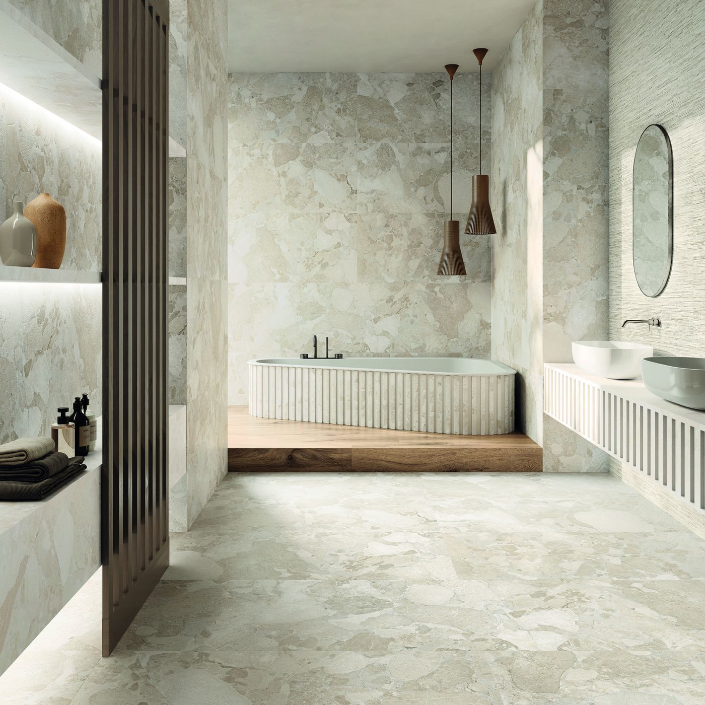 Matera Stone Sassi Greige installed in a finished interior
