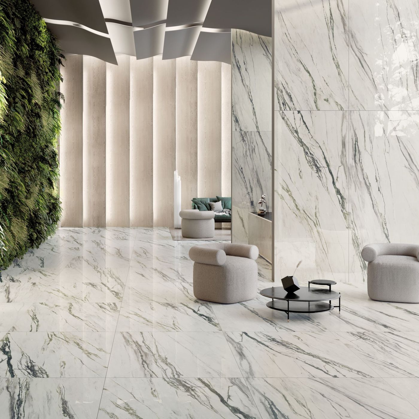 Purity of Marble Green Calacatta installed in a finished interior