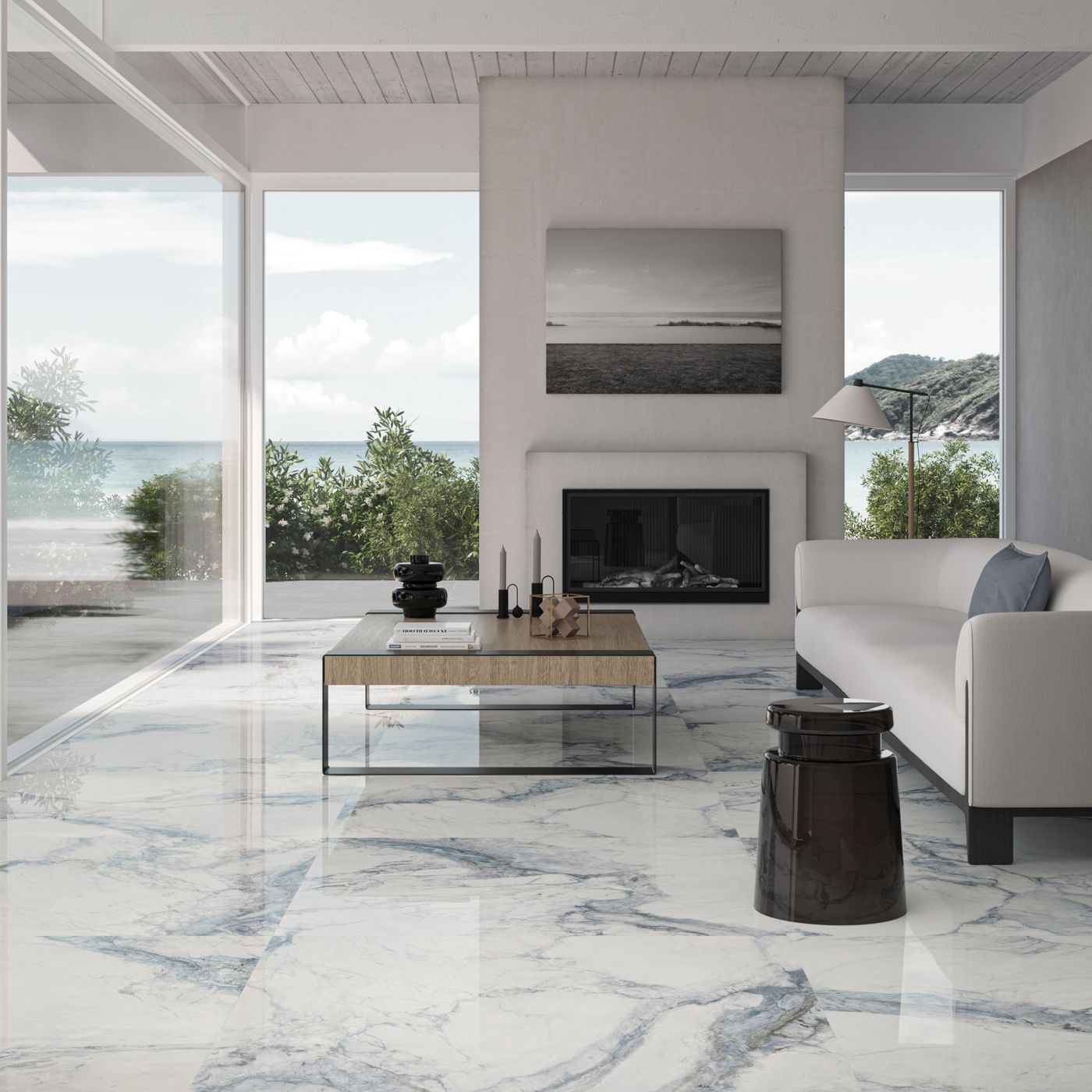 Purity of Marble Invisible Blue installed in a finished interior