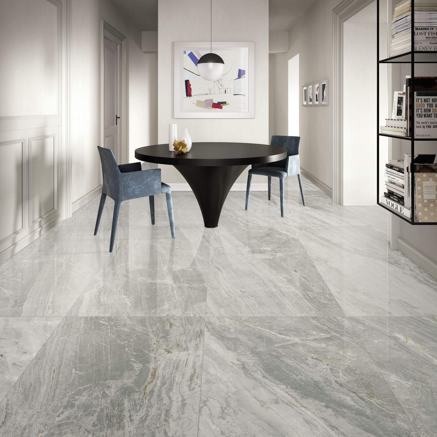 Purity of Marble Orobica Grigia installed in a finished interior