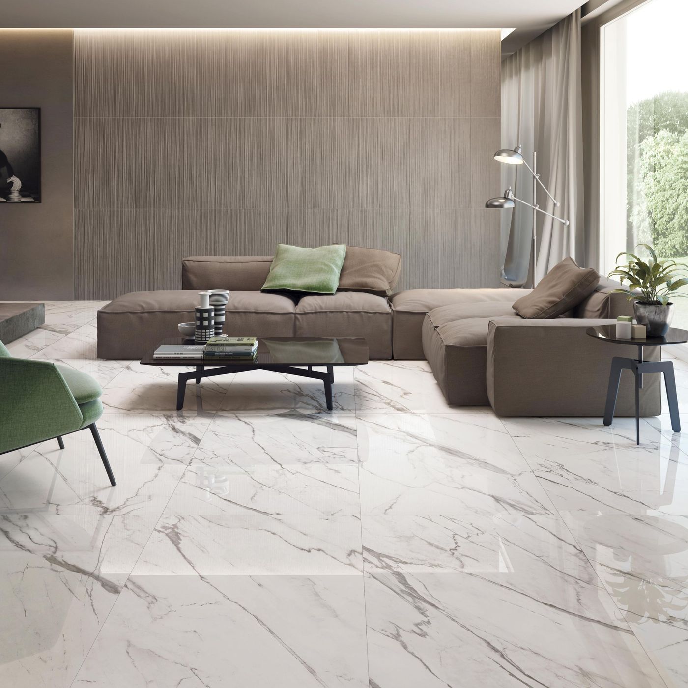 Purity of Marble Statuario installed in a finished interior
