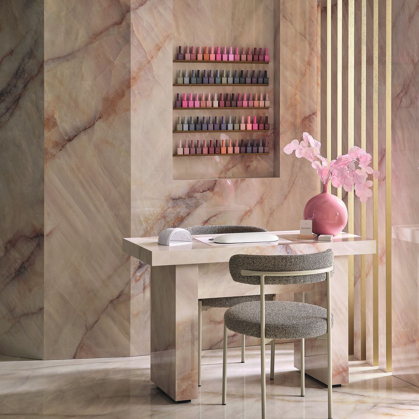 Tele di Marmo Crystal Extra Pink installed in a finished interior