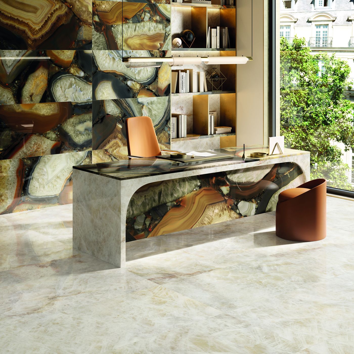 Tele di Marmo Precious Crystal Ambra installed in a finished interior
