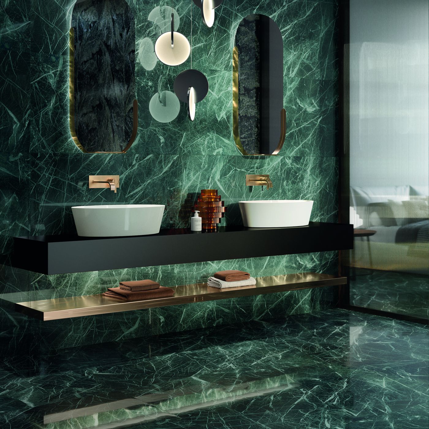 Tele di Marmo Revolution Verde Saint Denis installed in a finished interior